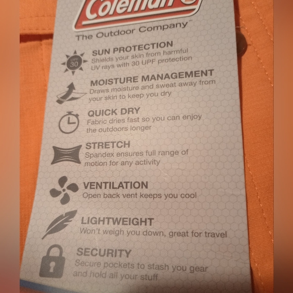 Coleman TAG Button Down Shirt, Orange, ZIP Pckts, Short Sleeves, Collar, Vents,M - Picture 14 of 14